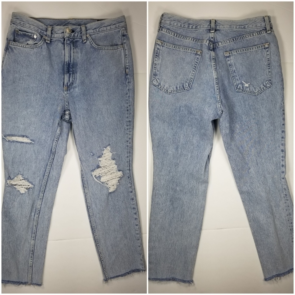 Rag & Bone Sz 30 Straight High Rise Distressed Jean's Fray Hem Light Wash